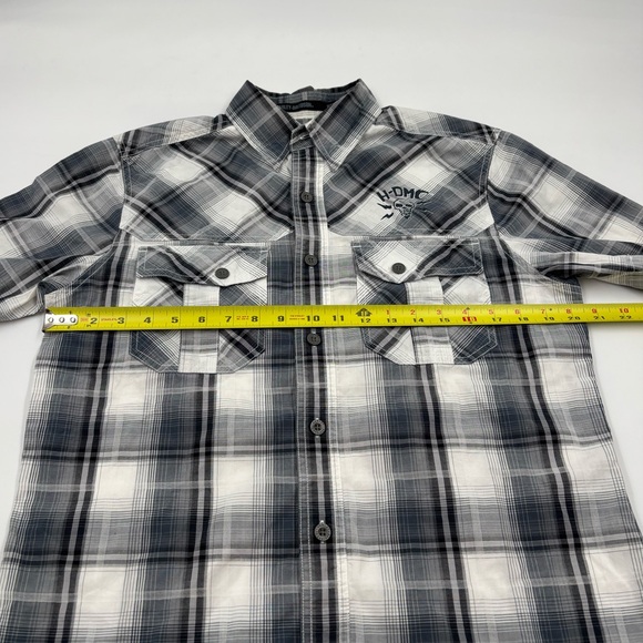 Harley-Davidson Men's‎ M Cotton Gray Plaid Short Sleeve Button Down Shirt - Picture 4 of 5